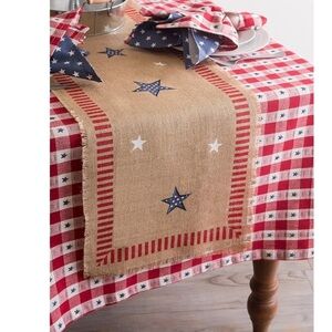 Star Red White & Blue Patriotic Jute Table Runner!